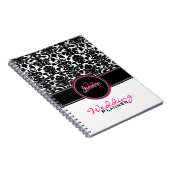 Monogram roze zwarte witte Damask Wedding Planner Notitieboek (Rechterzijde)