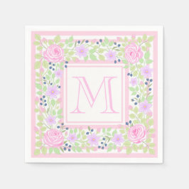 Monogram Rozen Clematis Blueberry Paper Napkins Servet