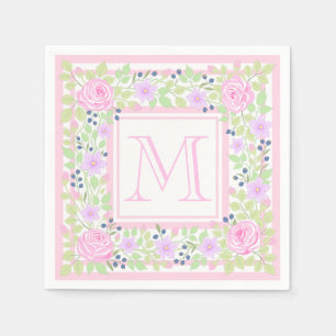 Monogram Rozen Clematis Blueberry Paper Napkins Servet