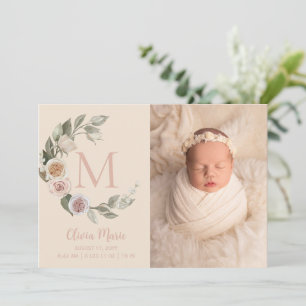 Monogram Rozen Foto Baby geboorte Aankondiging