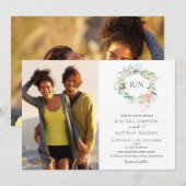 Monogram Rozen Greenery Floral 2 Foto bruiloft Kaart (Voorkant / Achterkant)