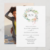 Monogram Rozen Greenery Floral Foto Weddenschap Kaart (Voorkant / Achterkant)