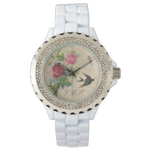 Monogram  Rozen slikken Vogellibel Horloge