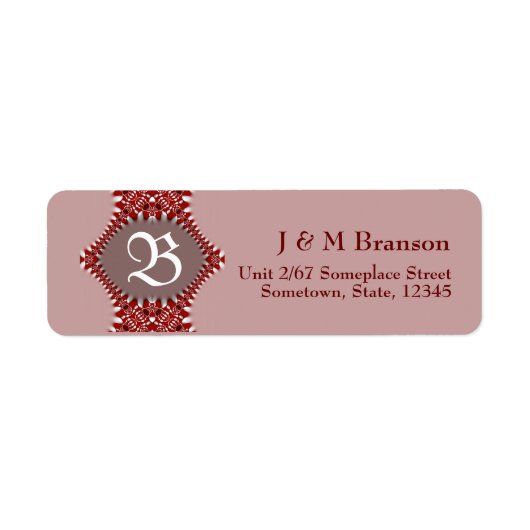 Monogram Rozig Roze + Rode Kant Adreslabel Etiket (Voorkant)