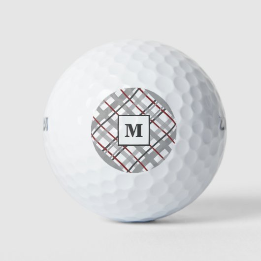 Monogram ruitpatroon grijs zilver rood golfballen (Voorkant)