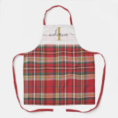 Monogram ruitpatroon rood groen script ruw schort (Voorkant)
