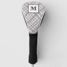 Monogram ruitpatroon rood zilver grijs cadeau voor golfheadcover