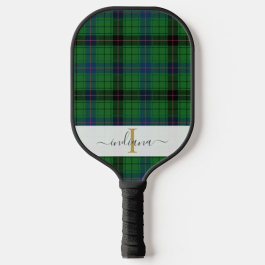Monogram ruitpatroon script naam rustieke tartan pickleball paddle (Voorkant)