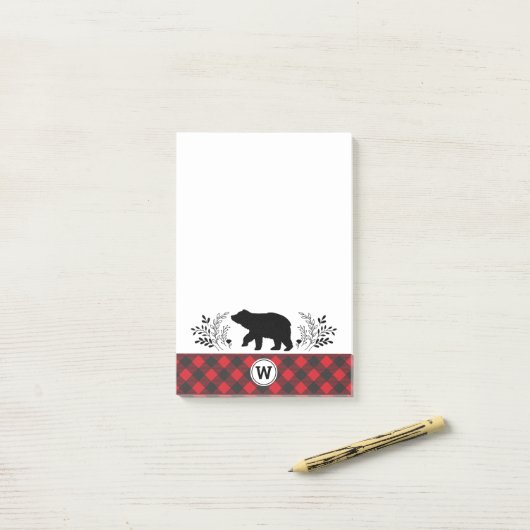 Monogram Rustic Beer Buffalo Plaid Post-it® Notes (Op bureau)