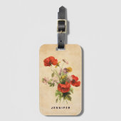 Monogram Rustic Bouquet Red Poppies beige Bagagelabel (Voorkant (verticaal))