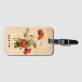 Monogram Rustic Bouquet Red Poppies beige Bagagelabel (Voorkant (horizontaal))