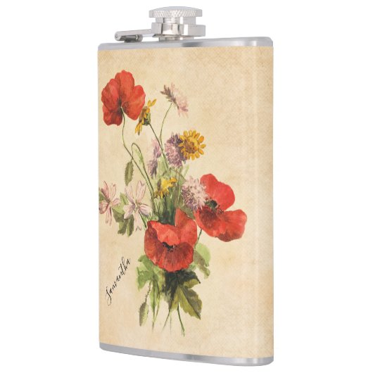 Monogram  Rustic Bouquet Red Poppies beige Heupfles (Links)