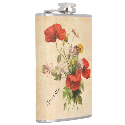 Monogram  Rustic Bouquet Red Poppies beige Heupfles (Rechts)