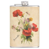 Monogram  Rustic Bouquet Red Poppies beige Heupfles (Voorkant)
