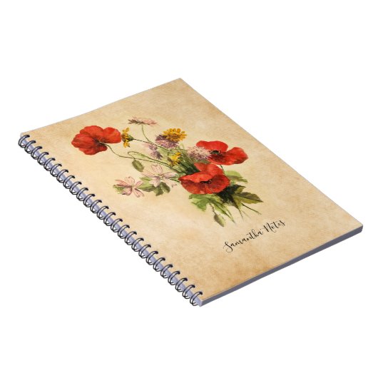 Monogram Rustic Bouquet Red Poppies beige Notitieboek (Rechterzijde)