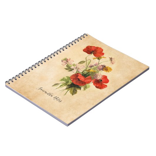 Monogram  Rustic Bouquet Red Poppies beige Notitieboek (Linkerzijde)