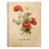 Monogram  Rustic Bouquet Red Poppies beige Notitieboek (Voorkant)