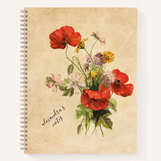 Monogram  Rustic Bouquet Red Poppies beige Notitieboek (Voorkant)