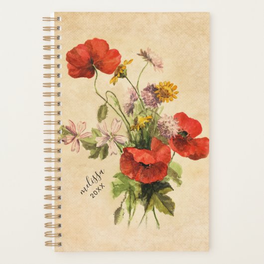 Monogram Rustic Bouquet Red Poppies beige Planner (Voorkant)