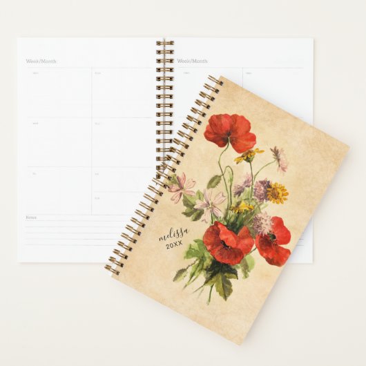 Monogram Rustic Bouquet Red Poppies beige Planner (Display)