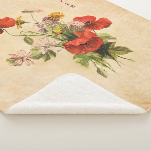 Monogram  Rustic Bouquet Red Poppies beige Sherpa Deken (3/4)