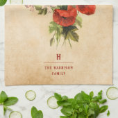 Monogram  Rustic Bouquet Red Poppies beige Theedoek (Gevouwen)