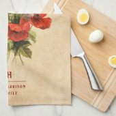 Monogram  Rustic Bouquet Red Poppies beige Theedoek (Quarter Fold)