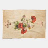 Monogram  Rustic Bouquet Red Poppies beige Theedoek (Horizontaal)