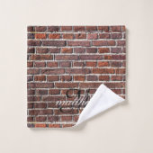 Monogram Rustic Brick Pattern Land Farmhouse Bad Handdoek (Wasdoekje)