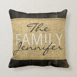Monogram Rustic Burlap Black Wood Kijk uit Kussen