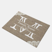 Monogram Rustic Burlap & Lace Familienaam Deurmat (Schuin)
