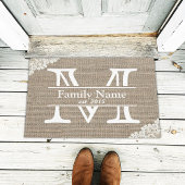 Monogram Rustic Burlap & Lace Familienaam Deurmat