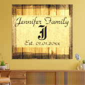 Monogram Rustic Burlap Linen Wood Kijk uit Canvas Afdruk (Insitu (Woonkamer))