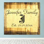 Monogram Rustic Burlap Linen Wood Kijk uit Canvas Afdruk (Insitu (Houten vloer))