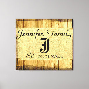 Monogram Rustic Burlap Linen Wood Kijk uit Canvas Afdruk