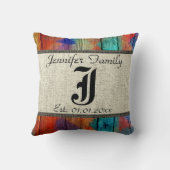 Monogram Rustic Burlap Paint Wood Kijk #2 Kussen (Achterkant)