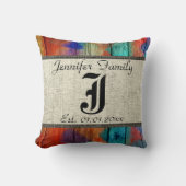 Monogram Rustic Burlap Paint Wood Kijk #2 Kussen (Voorkant)