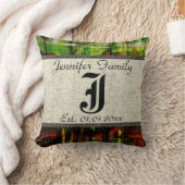 Monogram Rustic Burlap Paint Wood Kijk #5 Kussen (Deken)
