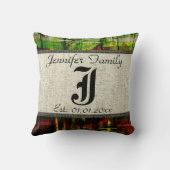 Monogram Rustic Burlap Paint Wood Kijk #5 Kussen (Achterkant)