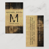 Monogram Rustic Burlap  Wood Kijk #2 Visitekaartje (Voorkant / Achterkant)