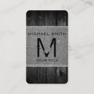 Monogram Rustic Burlap Wood Kijk Visitekaartje