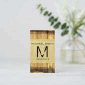 Monogram Rustic Burlap Wood Kijk Visitekaartje (Staand voorkant)