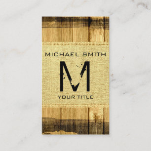 Monogram Rustic Burlap Wood Kijk Visitekaartje