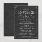 Monogram Rustic Chalkboard Wedding Invitations Kaart (Voorkant / Achterkant)