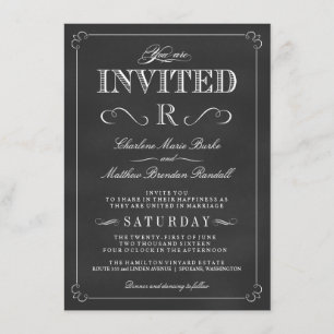 Monogram Rustic Chalkboard Wedding Invitations Kaart