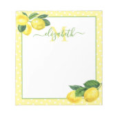 Monogram rustic country lemon waterverf polka dot notitieblok (Voorkant)