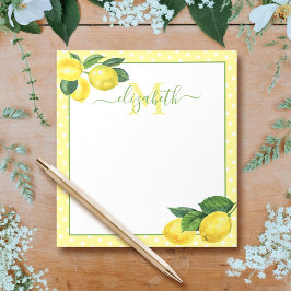 Monogram rustic country lemon waterverf polka dot notitieblok