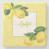 Monogram rustic country lemon waterverf polka dot stenen onderzetter (Voorkant)