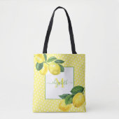 Monogram rustic country lemon waterverf polka dot tote bag (Voorkant)