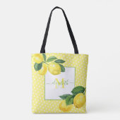 Monogram rustic country lemon waterverf polka dot tote bag (Achterkant)